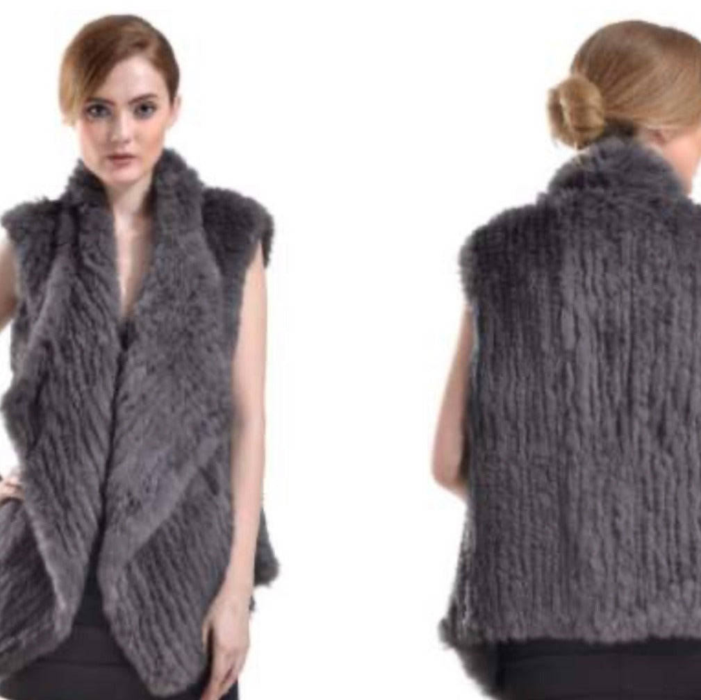 Rabbit Fur Vest Dark Grey - Main Image