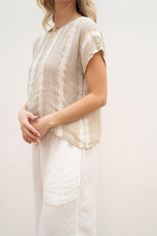 RUSTIC linen Carina Box Top Natural White w Gold Strand