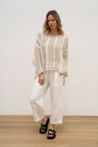 RUSTIC linen Valentina Top Natural White w Gold Strand- VAL880