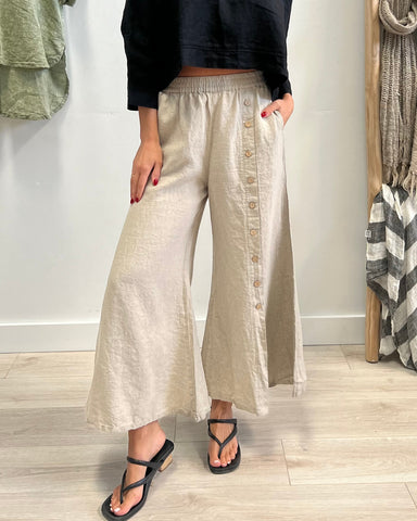 Bruna Button Wide Legged | Linen Pants