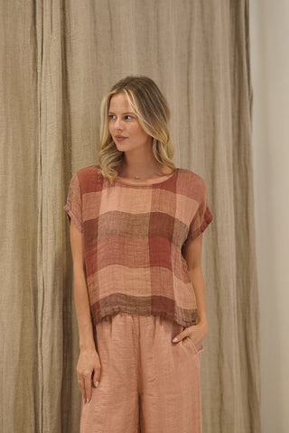 Rustic Linen Carina Box Top Cameo Brown Check | STYLE BT0305