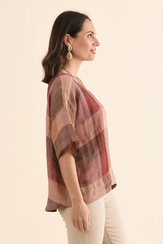 rustic linen Barbara Brown Check Linen Top