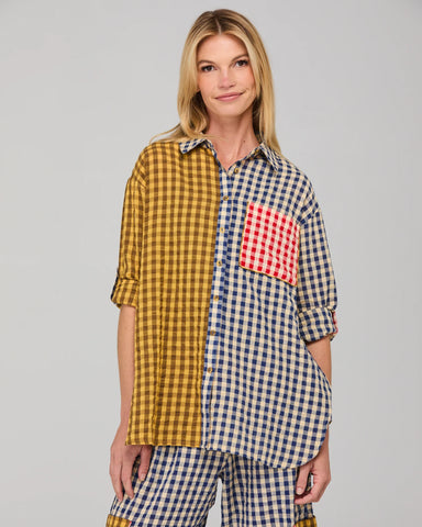 Boom Shankar Gillie Shirt - Navy Spliced Seersucker