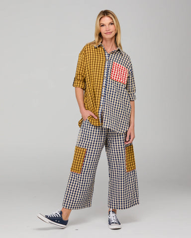 Boom Shankar Gillie Shirt - Navy Spliced Seersucker