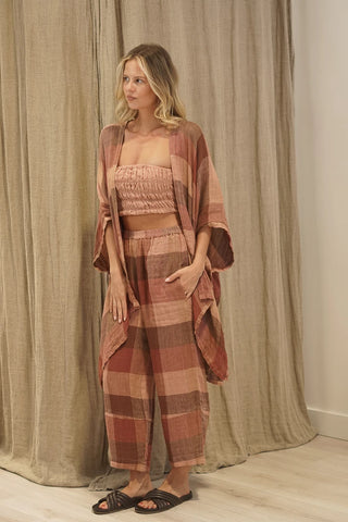 Rustic Linen Carmen Cardigan Cameo Brown Check | Style CAR305