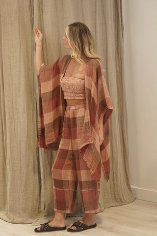 Rustic Linen Carmen Cardigan Cameo Brown Check | Style CAR305