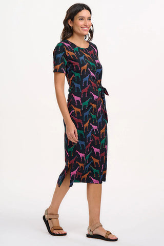 SUGARHILL Emersyn Midi Jersey Dress - Black, Giraffe Spots - D1280