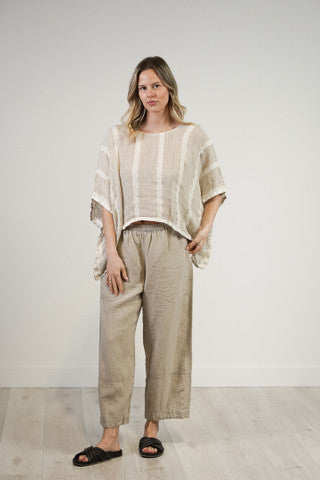 RUSTIC linen Carol Pocho Top Natural White w Gold Strand- PON880