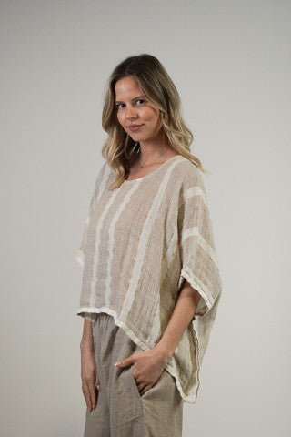 RUSTIC linen Carol Pocho Top Natural White w Gold Strand- PON880