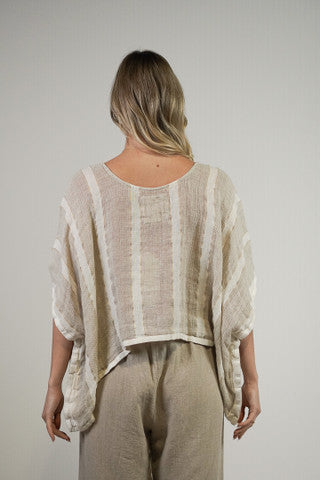 RUSTIC linen Carol Pocho Top Natural White w Gold Strand- PON880