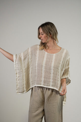 RUSTIC linen Carol Pocho Top Natural White w Gold Strand- PON880