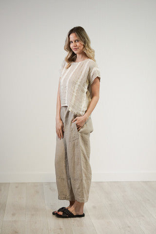 RUSTIC linen Carina Box Top Natural White w Gold Strand