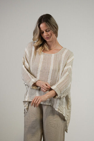 RUSTIC linen Valentina Top Natural White w Gold Strand- VAL880