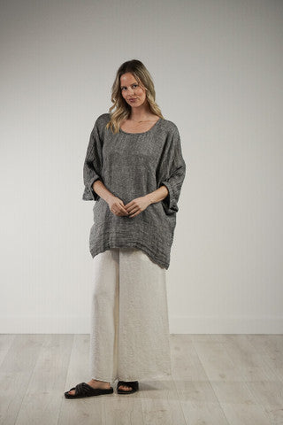 RUSTIC linen Rosetta Top Black & White Woven - ROS907