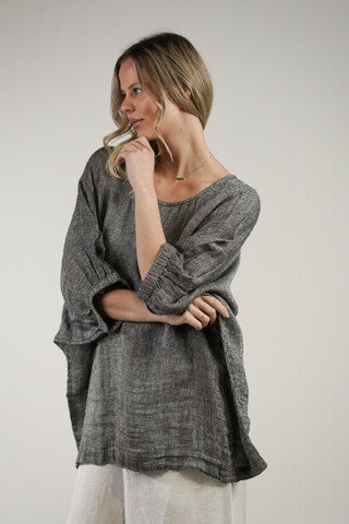 RUSTIC linen Rosetta Top Black & White Woven - ROS907