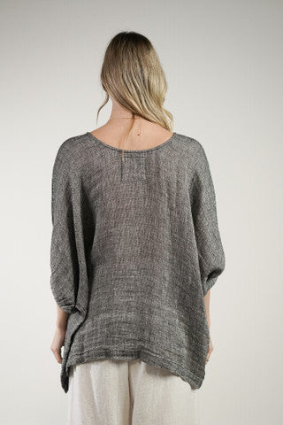 RUSTIC linen Rosetta Top Black & White Woven - ROS907