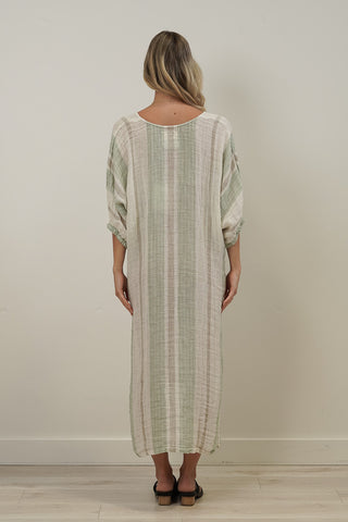 RUSTIC linen Rosa Kaftan Reseda Stripey