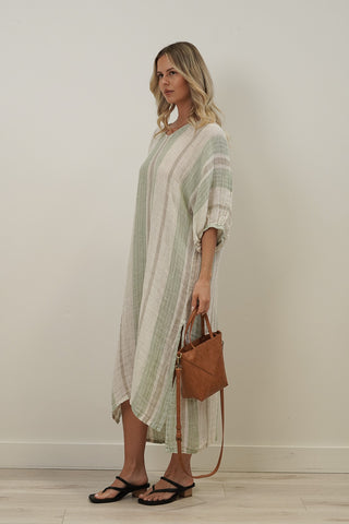 RUSTIC linen Rosa Kaftan Reseda Stripey