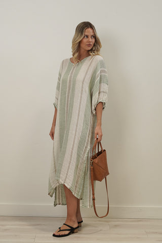 RUSTIC linen Rosa Kaftan Reseda Stripey