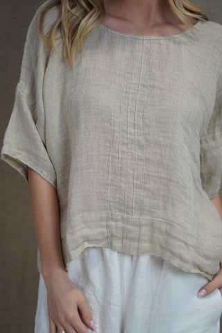 RUSTIC linen Francesca Pintucked Top