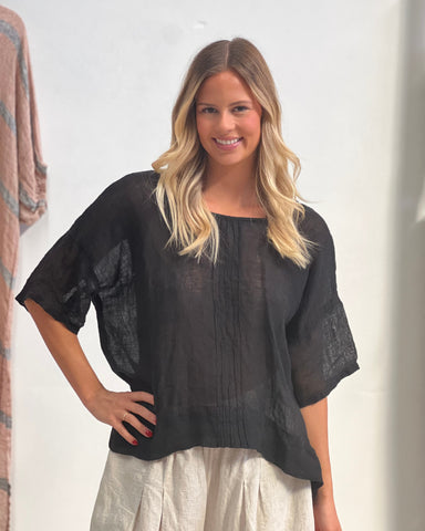 RUSTIC linen Francesca Pintucked Top