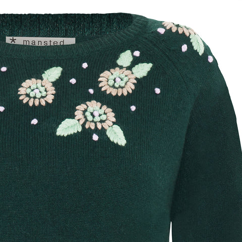 MANSTED FLOWER LAMB POSY PULLOVER IN COLD GREEN