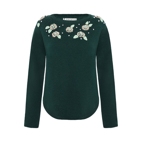 MANSTED FLOWER LAMB POSY PULLOVER IN COLD GREEN