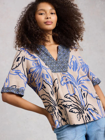 White Stuff Natural Ash Linen Blend Top | STYLE WS445247