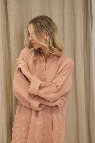 Rustic Linen Gia Shirt Dress Cameo Brown Combo | Style GIA306