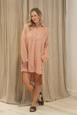 Rustic Linen Gia Shirt Dress Cameo Brown Combo | Style GIA306