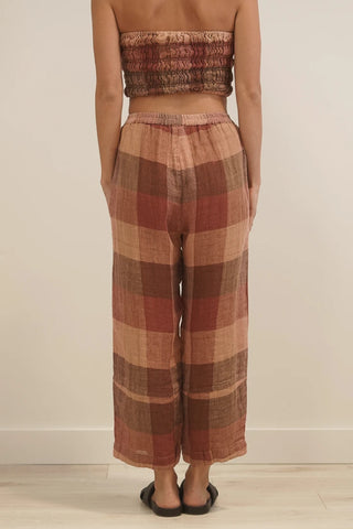 Rustic Linen Tami Pants Cameo Brown Check | STYLE LPA305