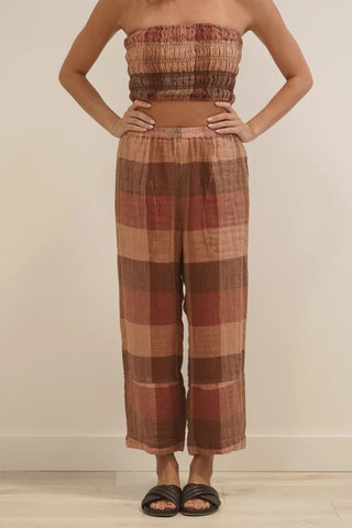 Rustic Linen Tami Pants Cameo Brown Check | STYLE LPA305