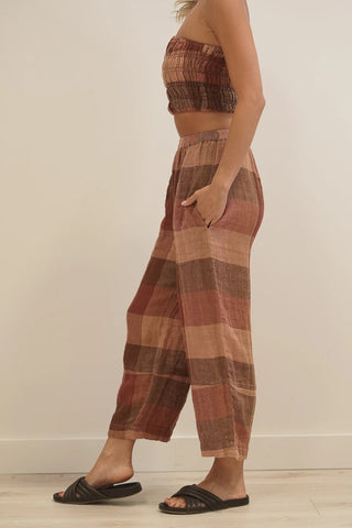 Rustic Linen Tami Pants Cameo Brown Check | STYLE LPA305