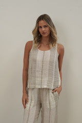 RUSTIC linen Mirabella Top Reseda Stripey