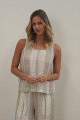 RUSTIC linen Mirabella Top Reseda Stripey