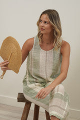 RUSTIC linen Mirabella Top Reseda Stripey
