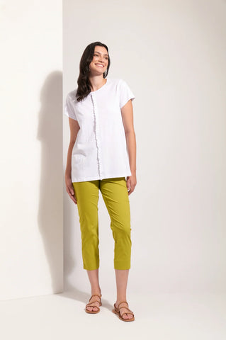 FO8269 Foil Fuss Free Taper Trapeze Capri Pant in Chartreuse