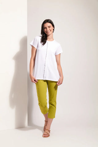 FO8269 Foil Fuss Free Taper Trapeze Capri Pant in Chartreuse