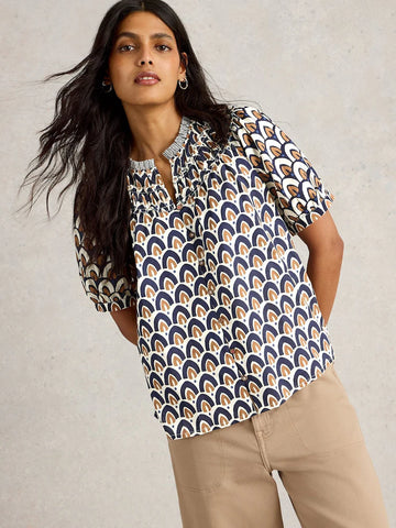 White Stuff Blue Ariel Mix Print Top - Style WS443458