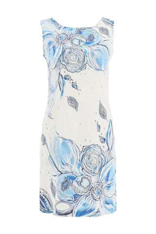 26653 Dolcezza 'Blue Flowers' Linen Sleeveless Dress