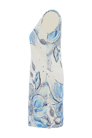 26653 Dolcezza 'Blue Flowers' Linen Sleeveless Dress