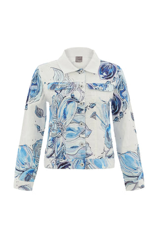 26657 Dolcezza  Blue Floral Linen Jacket