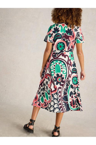 White Stuff Womens Rua Jersey Shirt Dress in BLK_MLT Art WS443078