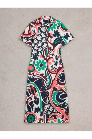 White Stuff Womens Rua Jersey Shirt Dress in BLK_MLT Art WS443078