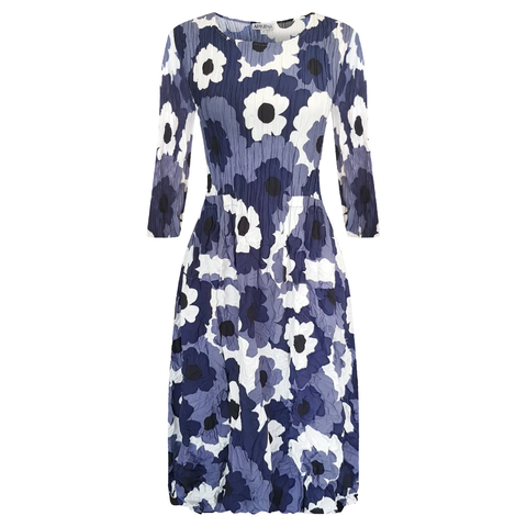 ALQUEMA 3-4 Sleeve Smash Pocket Dress Blue Flower Print ADC544